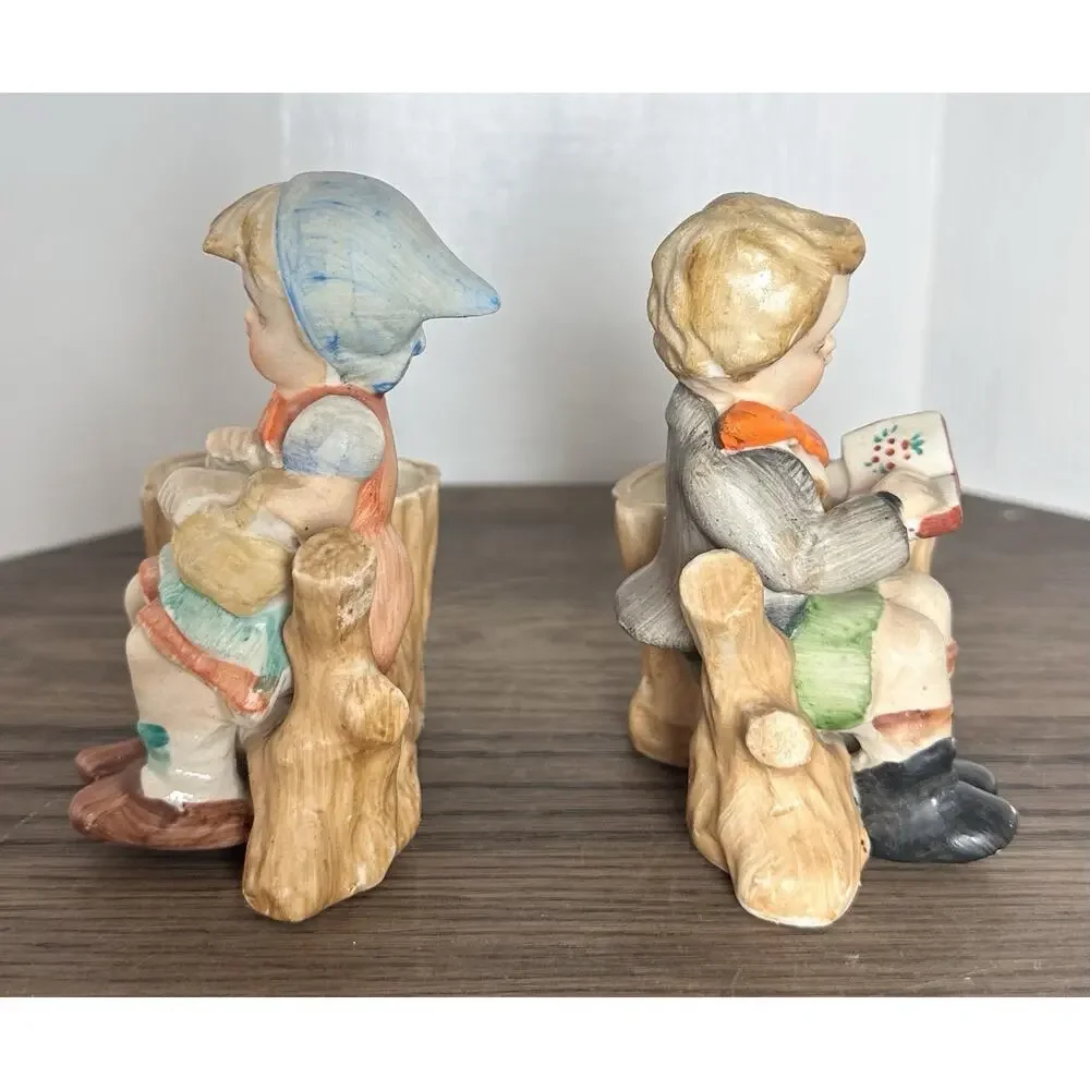 VTG Enesco Little Boy & Girl Read Planter Set 4.5 inch Cottagecore Grandmacore